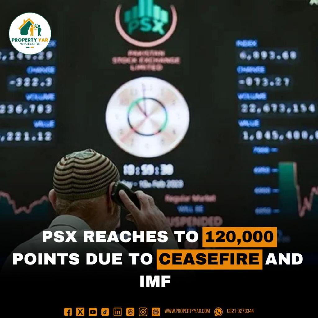 PSX Reaches to 120,000 points due to Ceasefire and IMF