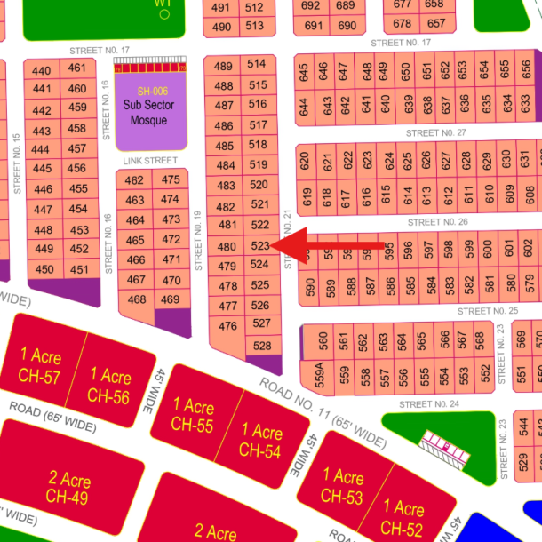 Top Location 1 Kanal Plot Available For Sale In DHA Multan Sector H-1