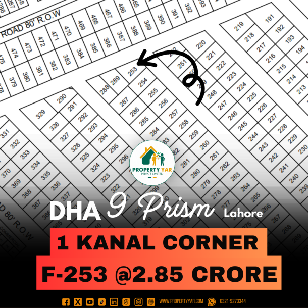 Corner Reasonable Price 1 Kanal Plot For Sale In DHA Lahore Phase 9 Prism Block F-1