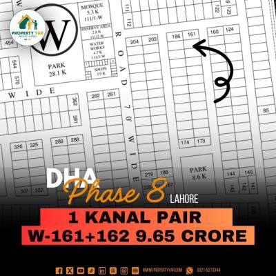 1 Kanal Corner Pair Plots (W-161+62) Demand 14.50 Crore Close To Park And Mosque On 70 Feet Wide Road Available For Sale In DHA Lahore Phase 8 Sector W