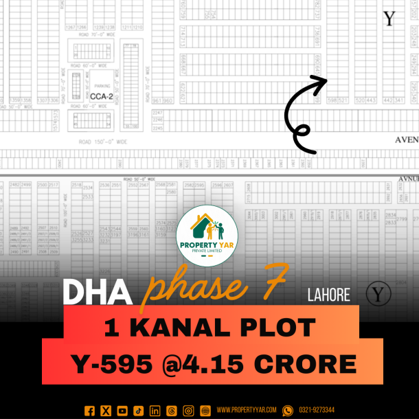(Y- 595) Prime Location 1 Kanal Plot Demand 4.15 Crore Near To Park And School On 50 Feet Wide Road Available For Sale In DHA Lahore Phase 7 Block Y-1