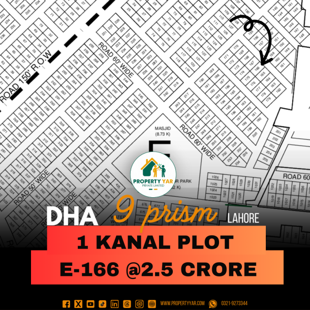 (E-166) Demand 2.5 Crore 1 Kanal Low Price Plot On 50 Feet Wide Road Near To School And Graveyard Area Available For Sale In DHA Lahore Phase 9 Prism Block E-1