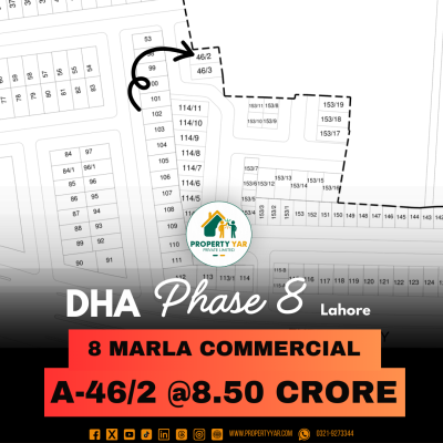 A- 46/2 Demand 8.50 Crore 8 Marla Commercial Plot On 50 Feet Wide Road Available For Sale In DHA Lahore Phase 8 Broadway
