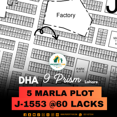 Investor Rate Plot J-1553 Near To Park Available For Sale In DHA Lahore Phase 9 Prism Block J