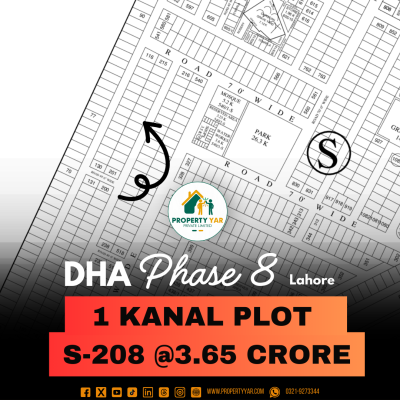 1 Kanal Plot Paper Available S-208 On 50 Feet Road Available For Sale In DHA Lahore Phase 8 Block S
