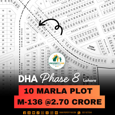 Prime Location 10 Marla Plot M-136 On 50 Feet Road Available For Sale In DHA Lahore Phase 8 Air Avenue Block M