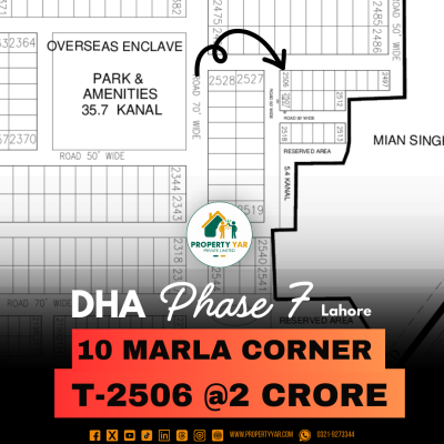 Corner 10 Marla Plot T-2506 Available For Sale In DHA Lahore Phase 7 Block T