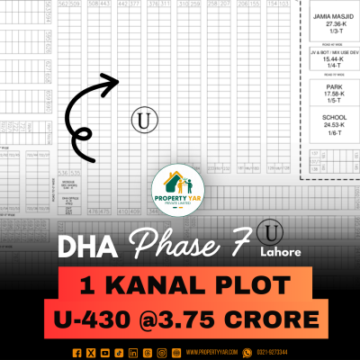 Top Location 1 Kanal Plot U-430 For Sale In DHA Lahore Phase 7 Block U