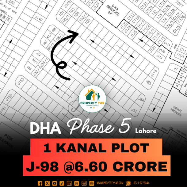 Prime Location 1 Kanal Plot For Sale In DHA Lahore Phase 5 Block J-1