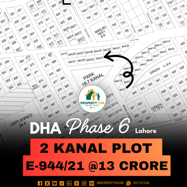 Facing Park 2 Kanal Plot Available For Sale In DHA Lahore Phase 6 Block E-1