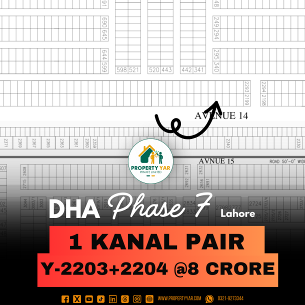 1 Kanal Pair Plots Y-2203+2204 Available For Sale In DHA Lahore Phase 7 Block Y-1