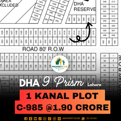 Next To Corner Ideal Location 1 Kanal Plot For Sale In DHA Lahore Phase 9 Prism