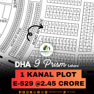 On 80 Feet Wide Road Prime Location 1 Kanal Plot Available For Sale In DHA Lahore Phase 9 Prism