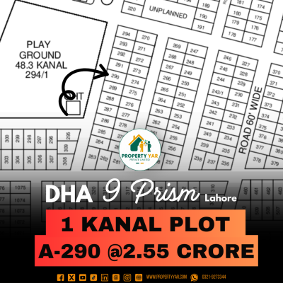 Top Location 1 Kanal Plot For Sale In DHA Lahore Phase 9 Prism