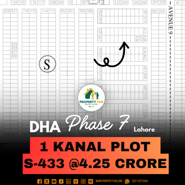 Top Location S-433 Available For Sale In DHA Lahore Phase 7 Block S-1