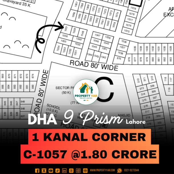 Corner C-1057 Cheapest Price Plot For Sale In DHA Lahore Phase 9 Prism-1