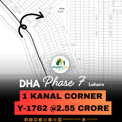 Corner Ideal Location 1 Kanal Plot On 70 Feet Road Available For Sale In DHA Lahore Phase 7 Block Y