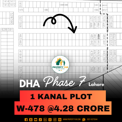 W-478 Demand 4.28 Crore Excellent Location 1 Kanal residential Plot For Sale In DHA Lahore Phase 7