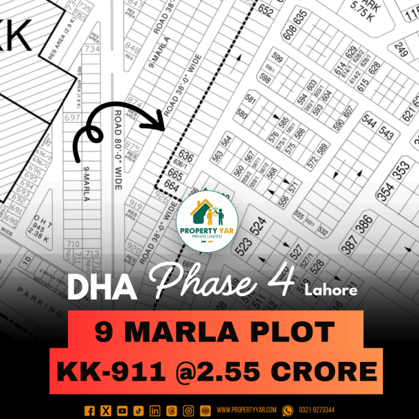 KK-911 Prime Location 9 Marla Plot Available For Sale In DHA Lahore Phase 4 Block KK-1