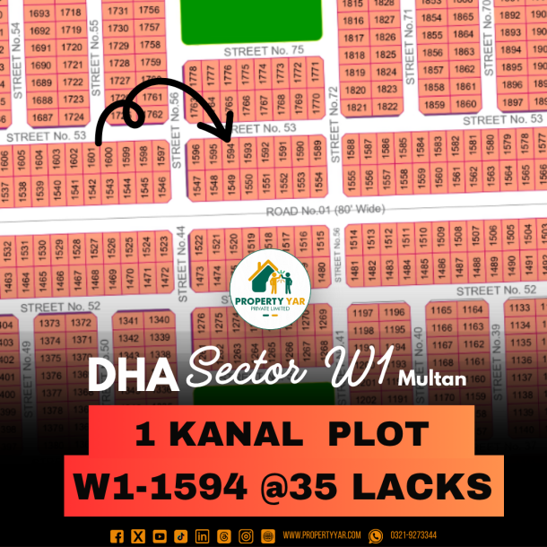 Top Location 1 Kanal Plot Available For Sale In DHA Multan Sector W1-1