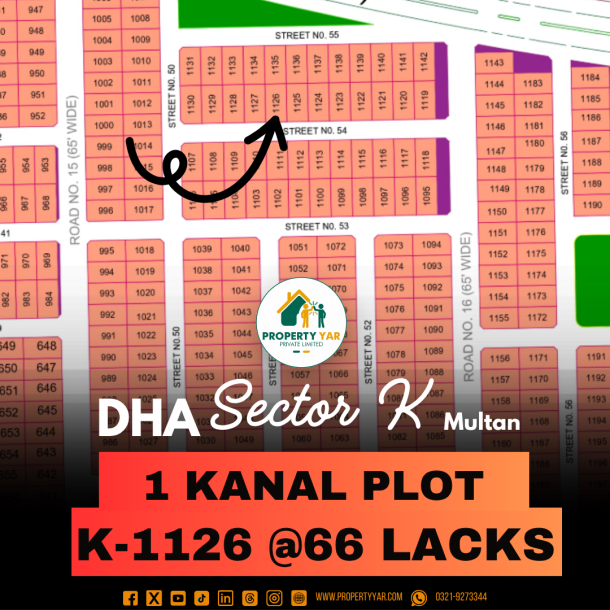 Cheapest Price 1 Kanal Plot For Sale In DHA Multan Sector K-1