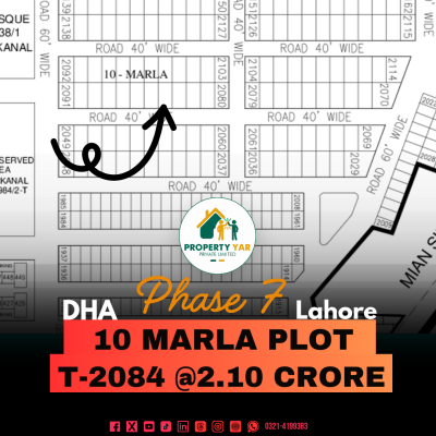 On 40 Feet Road Prime Location 10 Marla Plot Available For Sale In DHA Lahore Phase 7 Block T