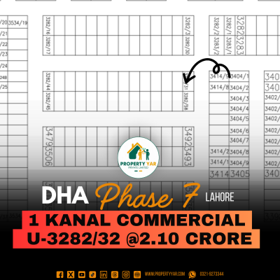 (Y-3282/32) Next TO Corner 1 Kanal Commercial Plot Demand 2.10 Crore on 50 Feet Road Available For Sale In DHA Lahore Phase 7 Block Y