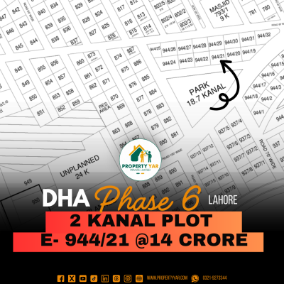 Facing Park 2 Kanal Plot (E-944/21) Demand 14 Crore Near To Park And Mosque Available For Sale In DHA Lahore Phase 6 Block E