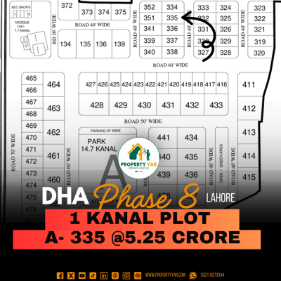 Best Price 1 Kanal Plot (A-335) Demand 5.25 Crore Close To Park And Mosque On 40 Feet Road Available For Sale In DHA Lahore Phase 8 Ex Park View Block A