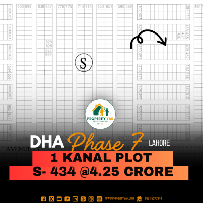 1 Best KAnal Best Location Plot (S-434) Demand 5.25 Crore Near To Park Mosque And Shops On 50 Feet Wide Road Available For Sale In DHA Lahore Phase 7