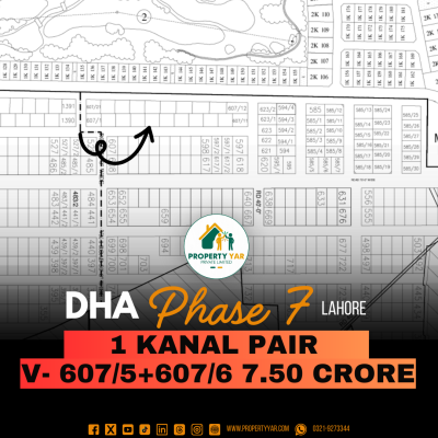Premium 1 Kanal Pair Plots (V 607/5+ 607/6) Demand 7.50 Crore Near To Raya Golf Course On 50 Feet Wide Road Available For Sale In DHA Lahore Phase 7 Block V