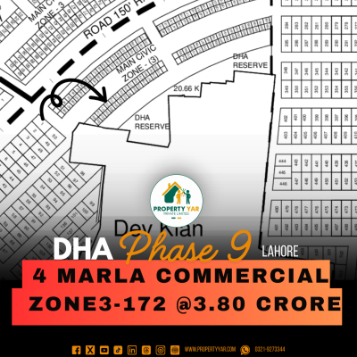 (Zone3- 172) Demand 3.80 Crore Good Location 4 Marla Commercial Plot Near To Park And On 80 Feet Wide Road Available For Sale In DHA Lahore Phase 9 Prism Zone 3
