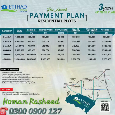 Affordable 40 Marla Plots Available For Sale On Installment Plan In Etihad Town Phase 3