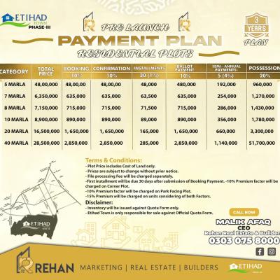 Best Price 8 Marla Plot On Installment Plan Available for Sale In Etihad Town Phase 3