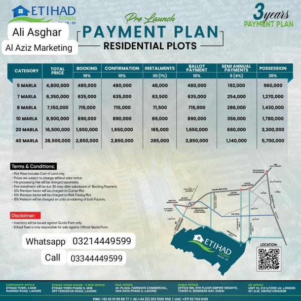 7 Marla Plots Available For Sale In Etihad Town Phase 3 Lahore-1