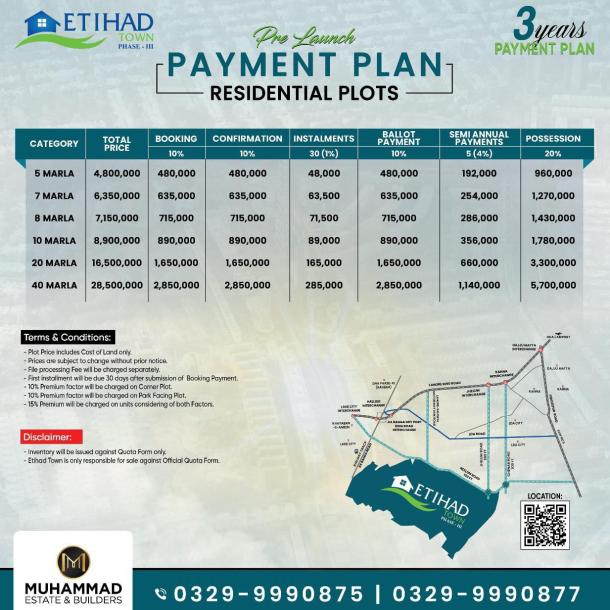 Top Location 1 Kanal Plots Available For Sale In Etihad Town Phase 3 Lahore-1