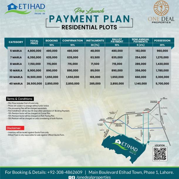 2 Kanal Plots Available For Sale In Etihad Town Phase 3 Lahore-1