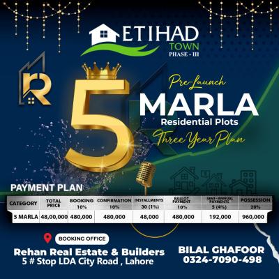5 Marla Plots Available For Sale In Etihad Town Phase 3 Lahore