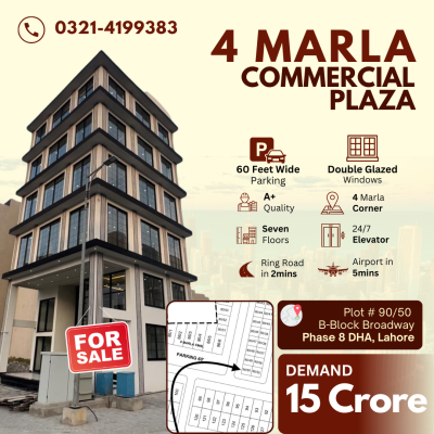 4 Marla Corner Commercial Plaza for Sale in Commercial Broadway Phase 8 DHA Lahore – 6 Lac Rental Income
